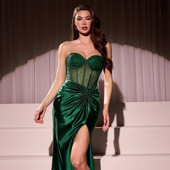 New Formal Sleeveless Strapless Sheath Gown With Sheer...